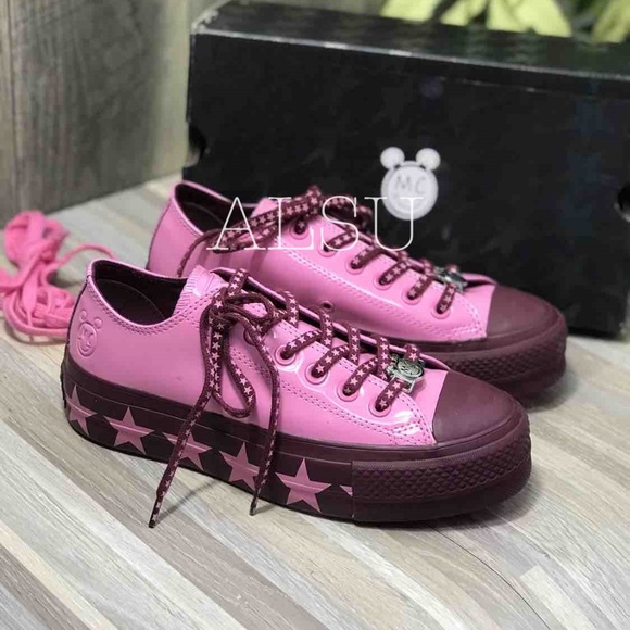 Converse Ctas Lift OX Patent Pink Dark Burgundy W - Picture 1 of 8